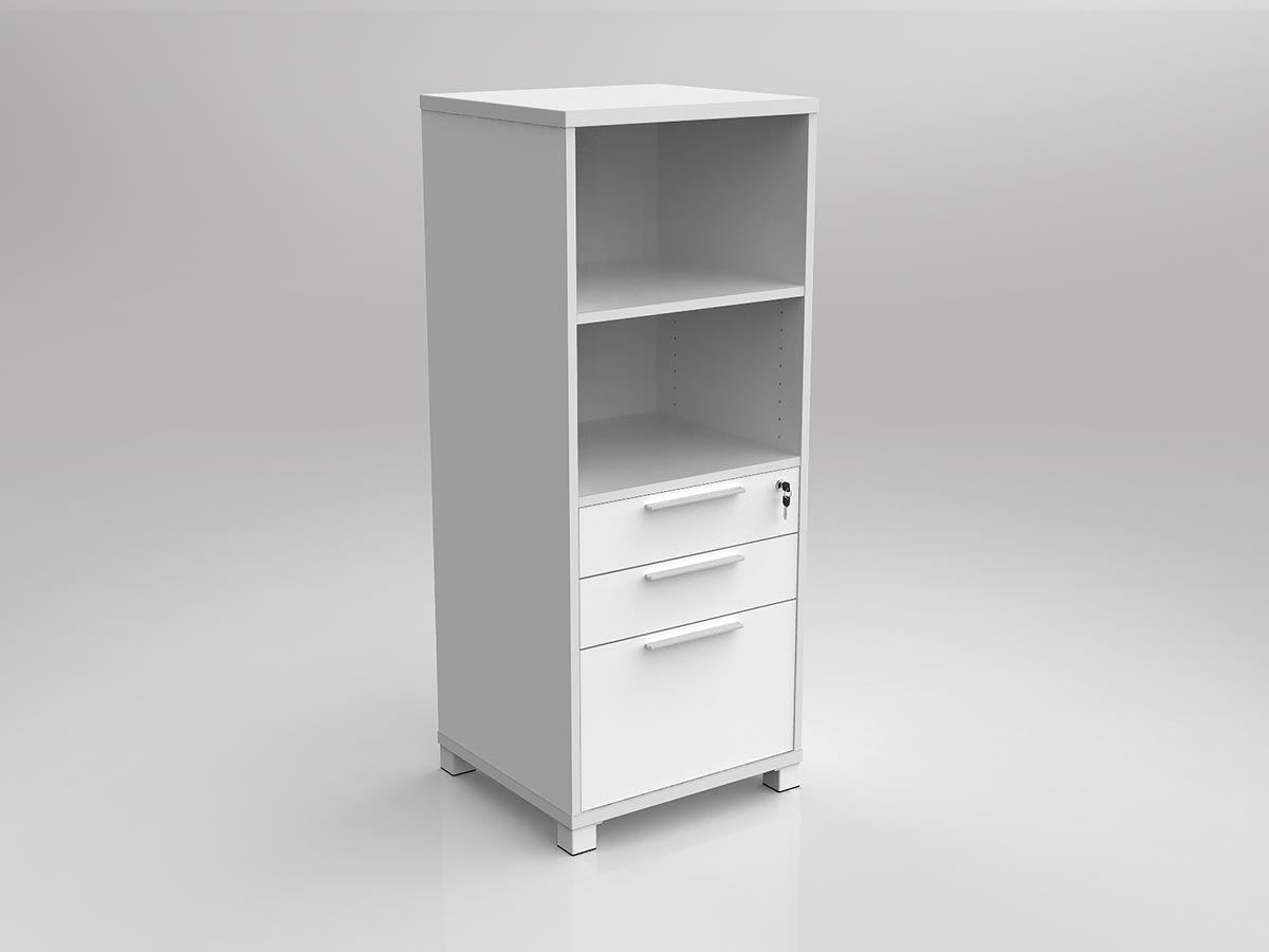 OL Axis Tower Bookcase Storage with 3 Lockable Drawers