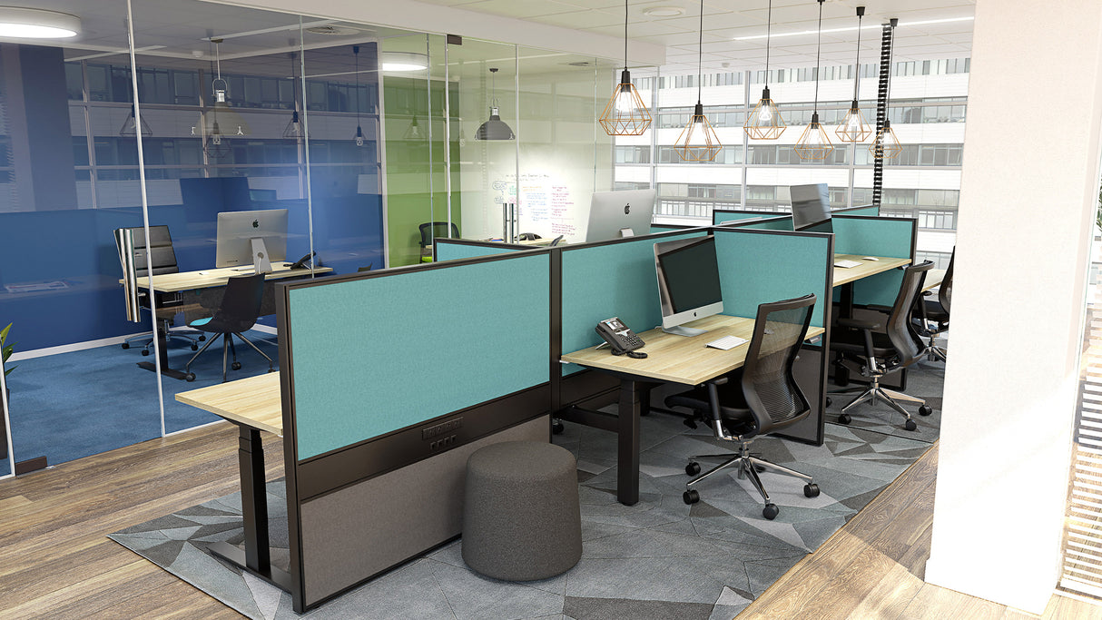 OL Studio Screen with Ducting for Agile Shared Desk – Splice Fabric with Black Frame