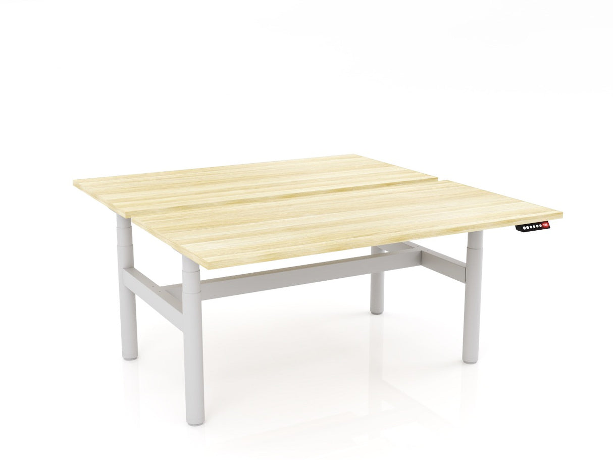 OL AgileMotion+ Electric Height Adjustable Round Leg Desk - Oak Top - White Frame