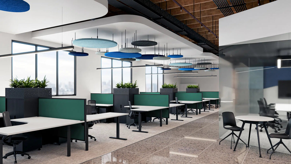 OL Agile Electric Height Adjustable 2-Column 90° Shared Desk – Oak Top White Frame