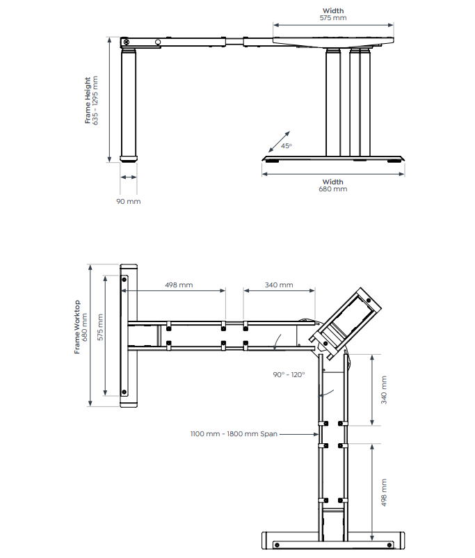 OL AgileMotion+ Electric Height Adjustable Round Leg 120° Corner Desk