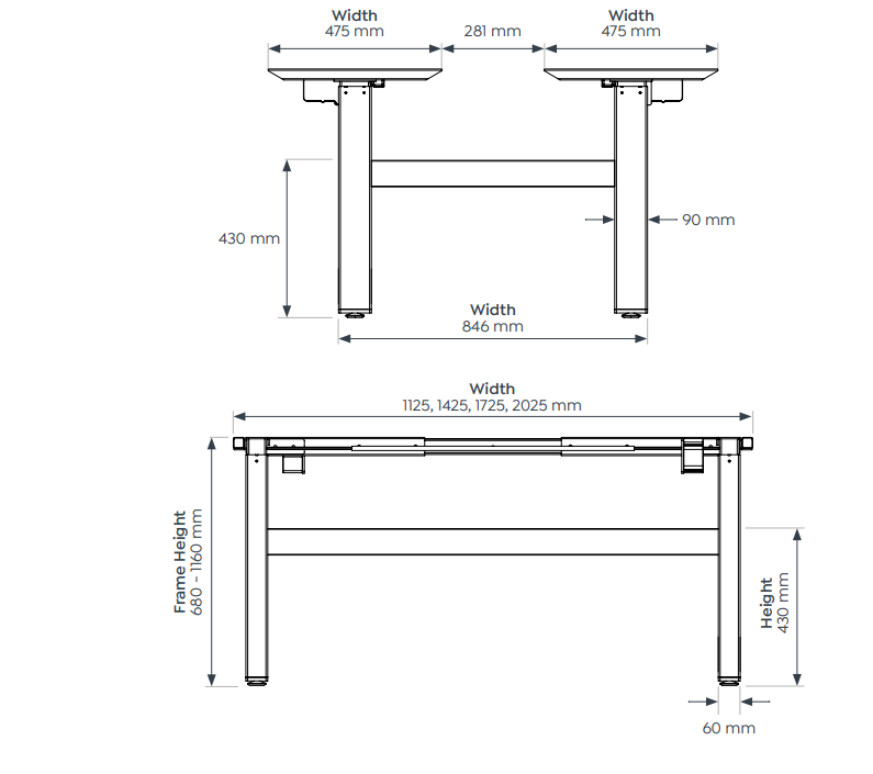 OL Agile 2 Column Electric Height Adjustable Shared Desk White Top White Frame
