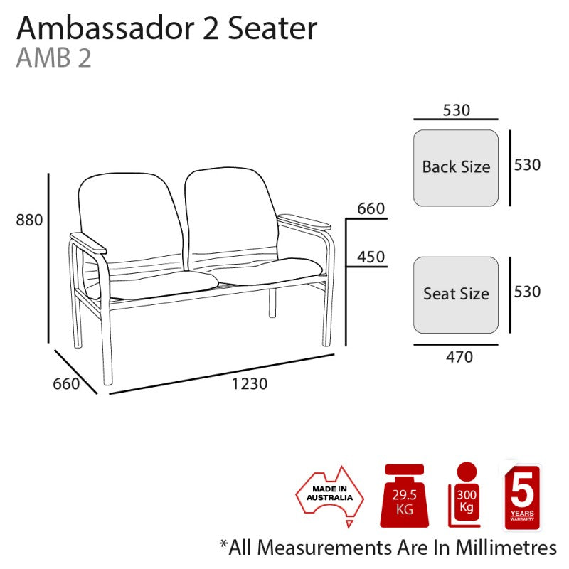 MA Ambassador Fabric Upholstered Beam Seating with Arms