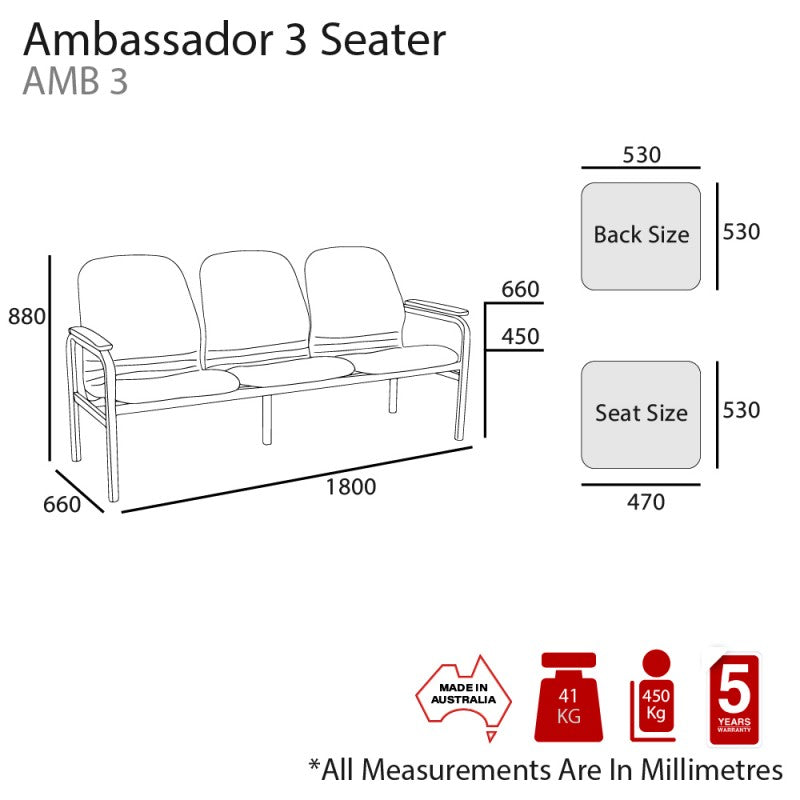MA Ambassador Fabric Upholstered Beam Seating with Arms