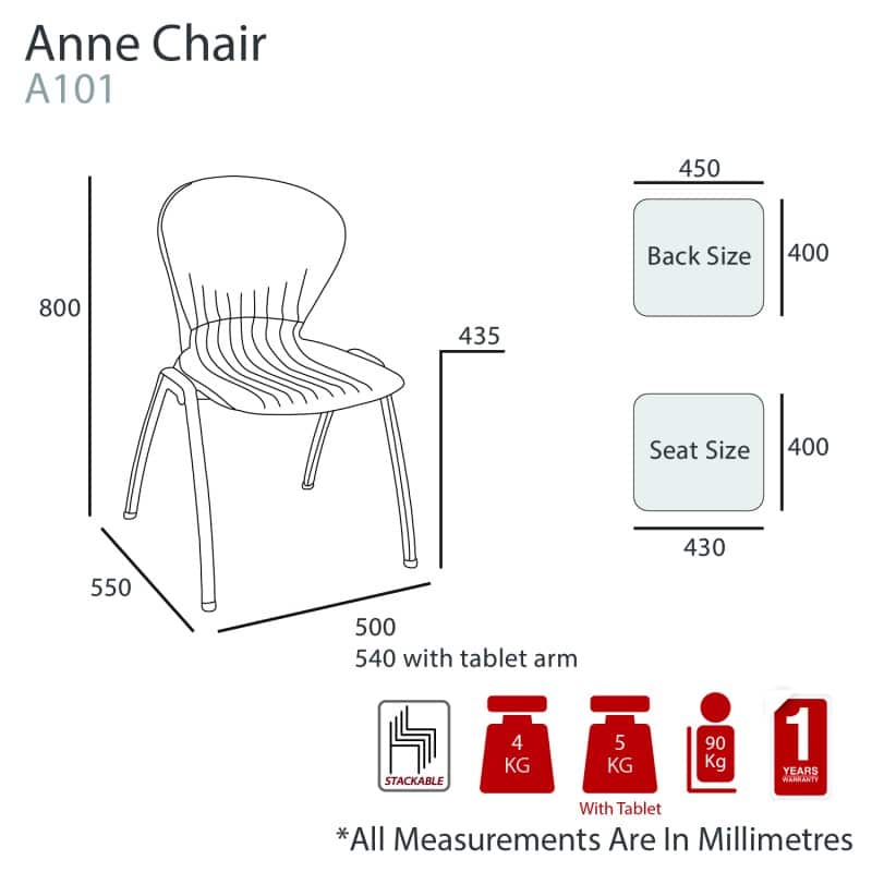MA Anne Polypropylene Seat and Back Metal Legs Stacking Visitor Chair