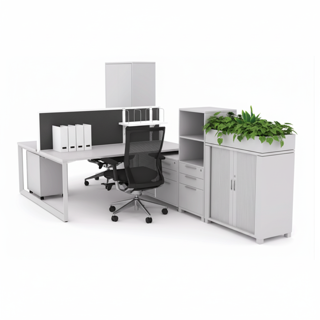 OL Anvil Melamine Top Metal Frame Office Desk with Return