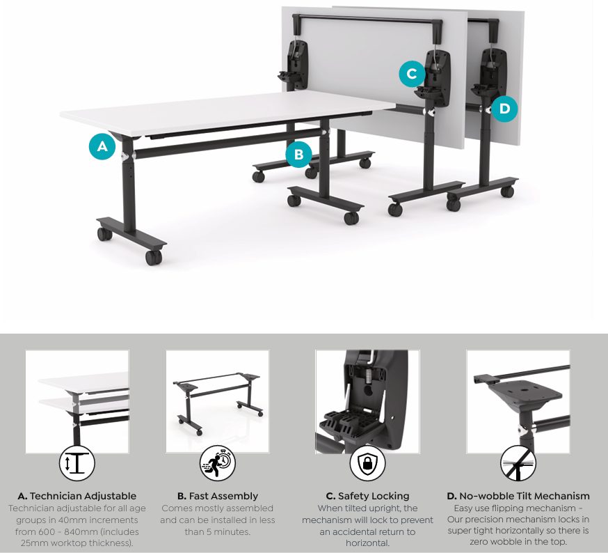 OL Ascend Tech Adjustable Flip Table