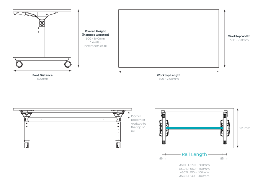 OL Ascend Tech Adjustable Flip Table