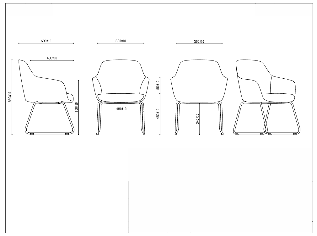 RL Aspen Fabric Upholstered Metal Sled Base Visitor Tub Chair