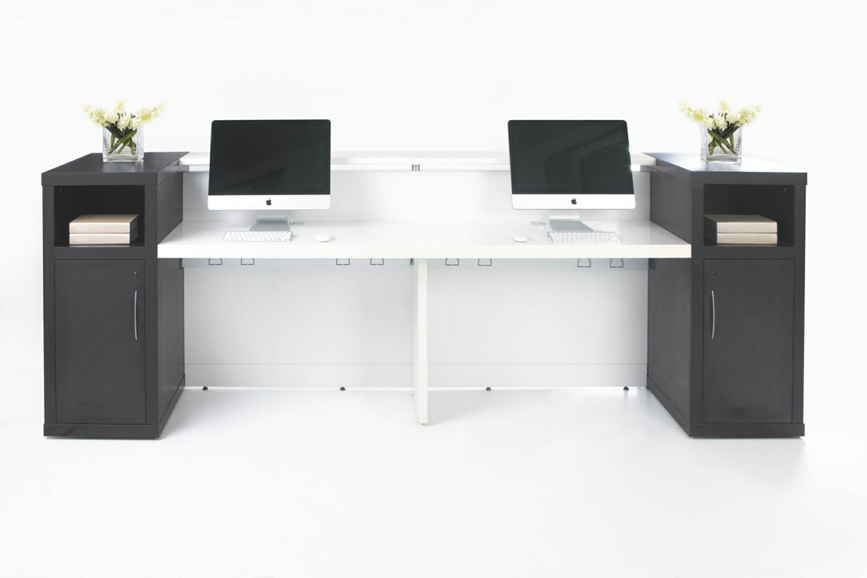 GP Aston Reception Counter Gloss White with Walnut Side