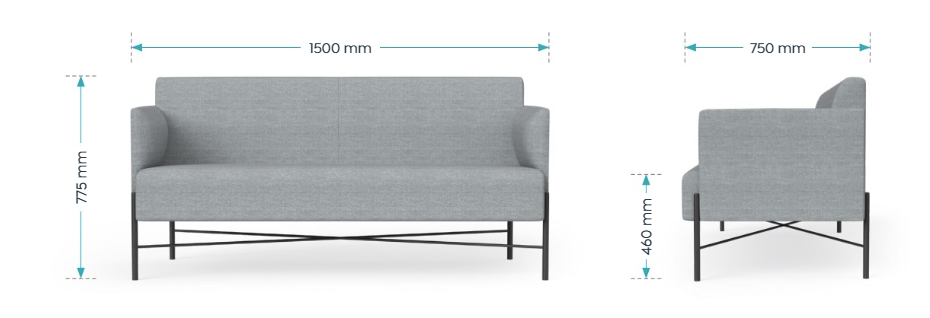 OL Avalon Fabric Upholstered Reception Area 2 Seater Sofa