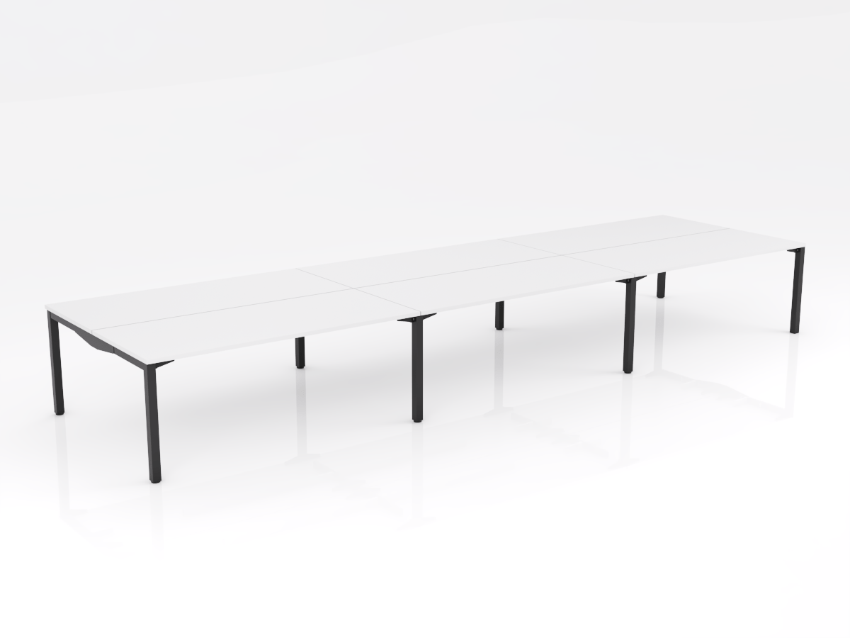 OL Axis Stretch 6 Person Double Sided Desk – White Top Black Frame