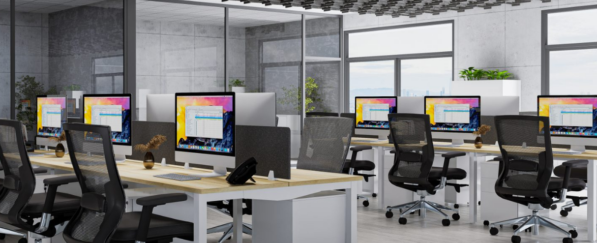 OL Axis Stretch 6 Person Double Sided Desk – White Top Black Frame