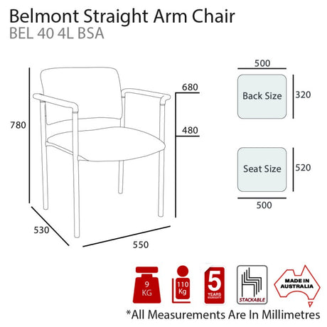 MA Belmont Stackable Visitor Arm Chair
