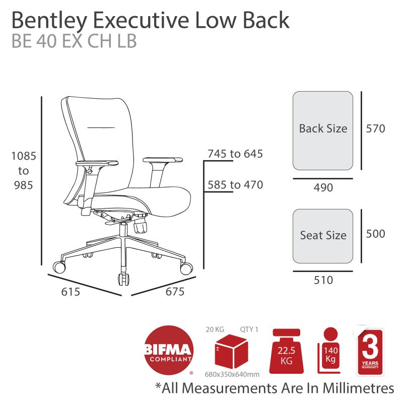 MA Bentley PU Leather Low Back Executive Chair