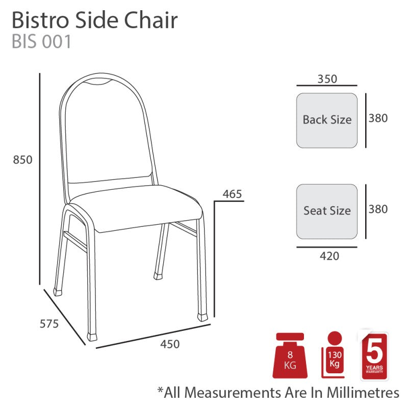 MA Bistro Fabric or Vinyl Upholstered Metal Legs Hospitality Stackable Chair