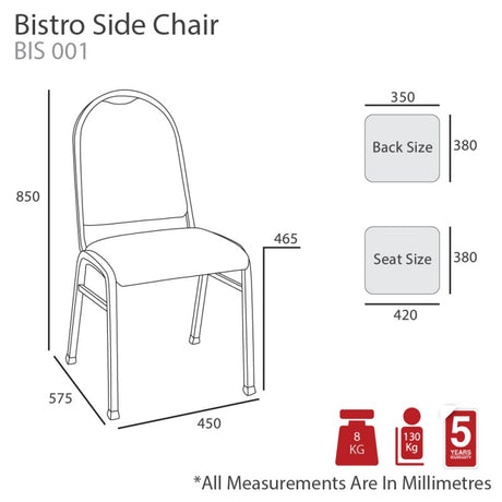 MA Bistro Fabric or Vinyl Upholstered Metal Legs Hospitality Stackable Chair
