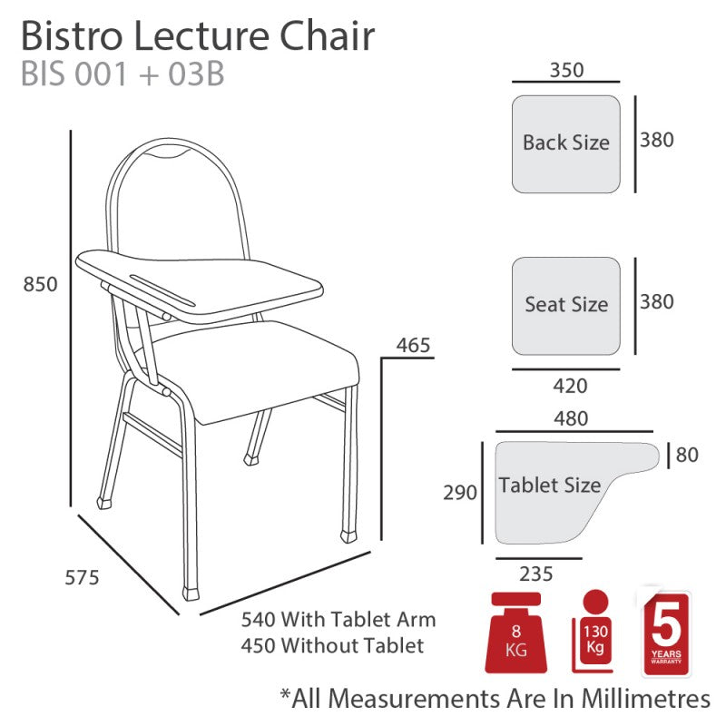 MA Bistro Fabric or Vinyl Upholstered Stackable Lecture Chair