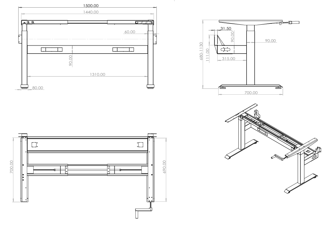 RL Boost Crank Single User Manual Height Adjustable Desk