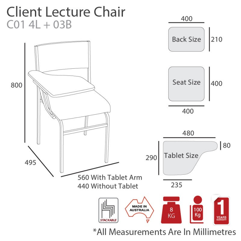 MA Client Fabric or Vinyl Upholstered Stackable Lecture Chair