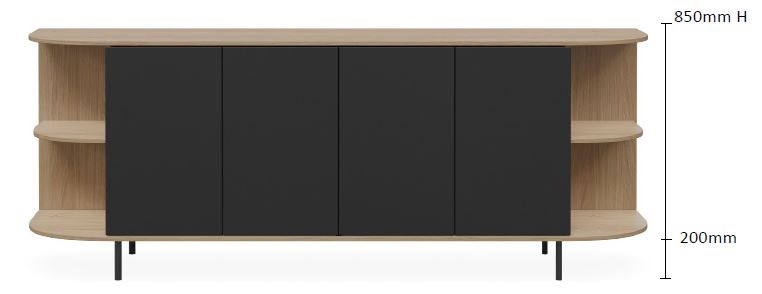 DD Mila 4 Door Credenza Buffet with Absolute Black Doors