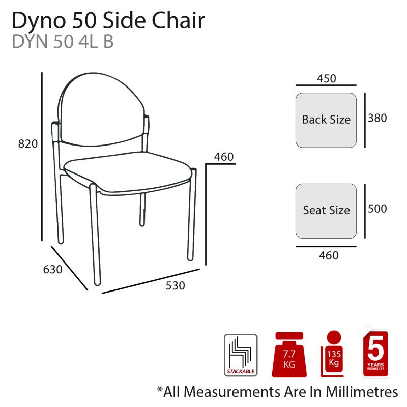 MA Dyno 50 Fabric or PU Leather Upholstered Stackable 4 Leg Side Chair