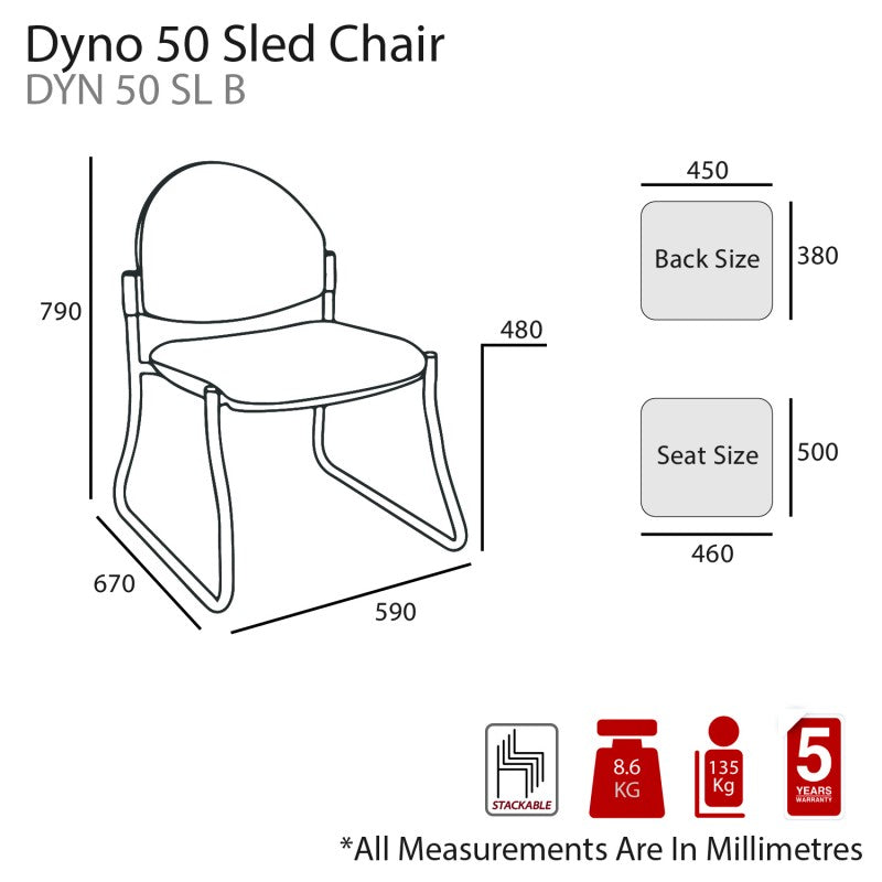 MA Dino 50 Fabric or PU Leather Upholstered Stackable Sled Base Visitor Chair