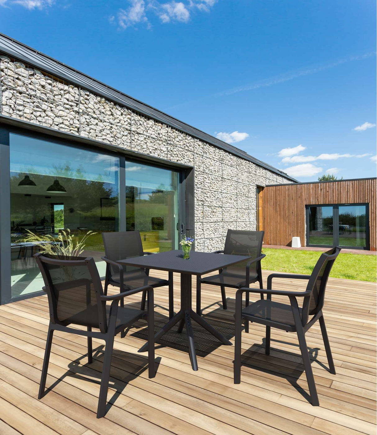 FL 5 Piece Air Folding Dining Table & Pacific Armchair Hospitality Dining Setting