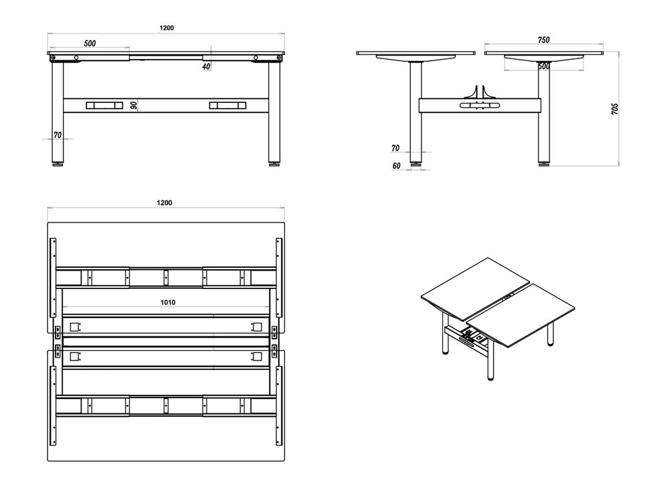 RL Halo Static Back to Back 2 User Desk