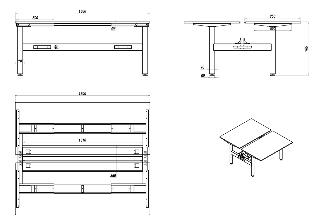RL Halo Static Back to Back 2 User Desk