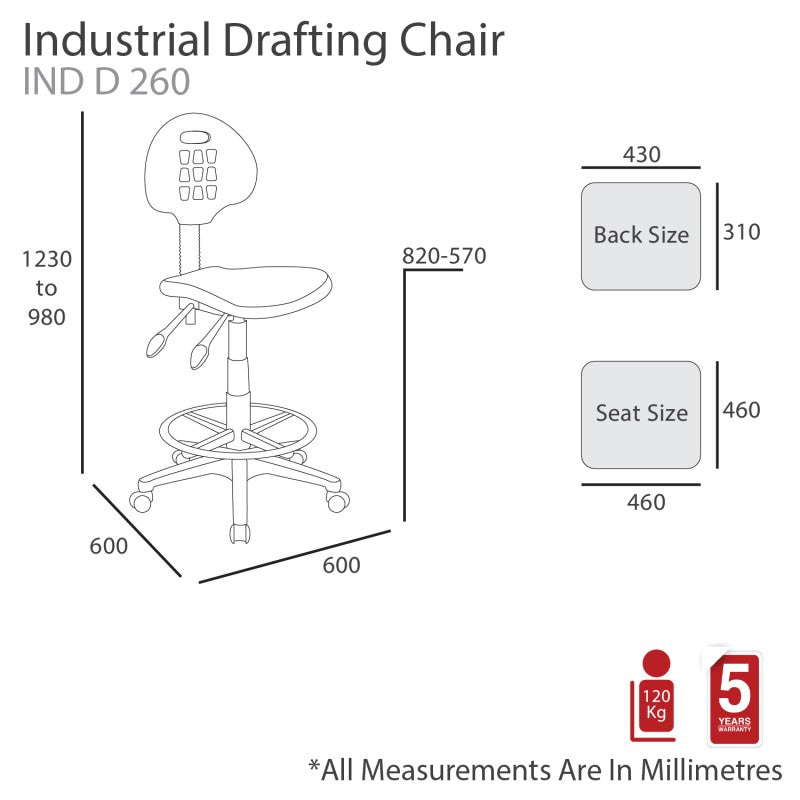 MA PU Upholstered Industrial Drafting Chair