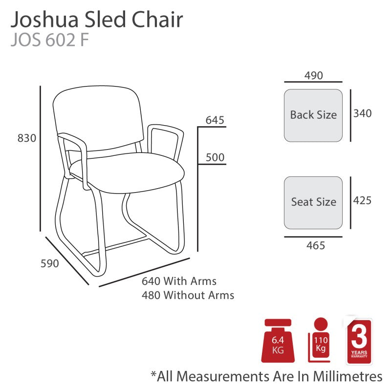 MA Joshua Fabric or Vinyl Upholstered Black Sled Base Visitor Chair