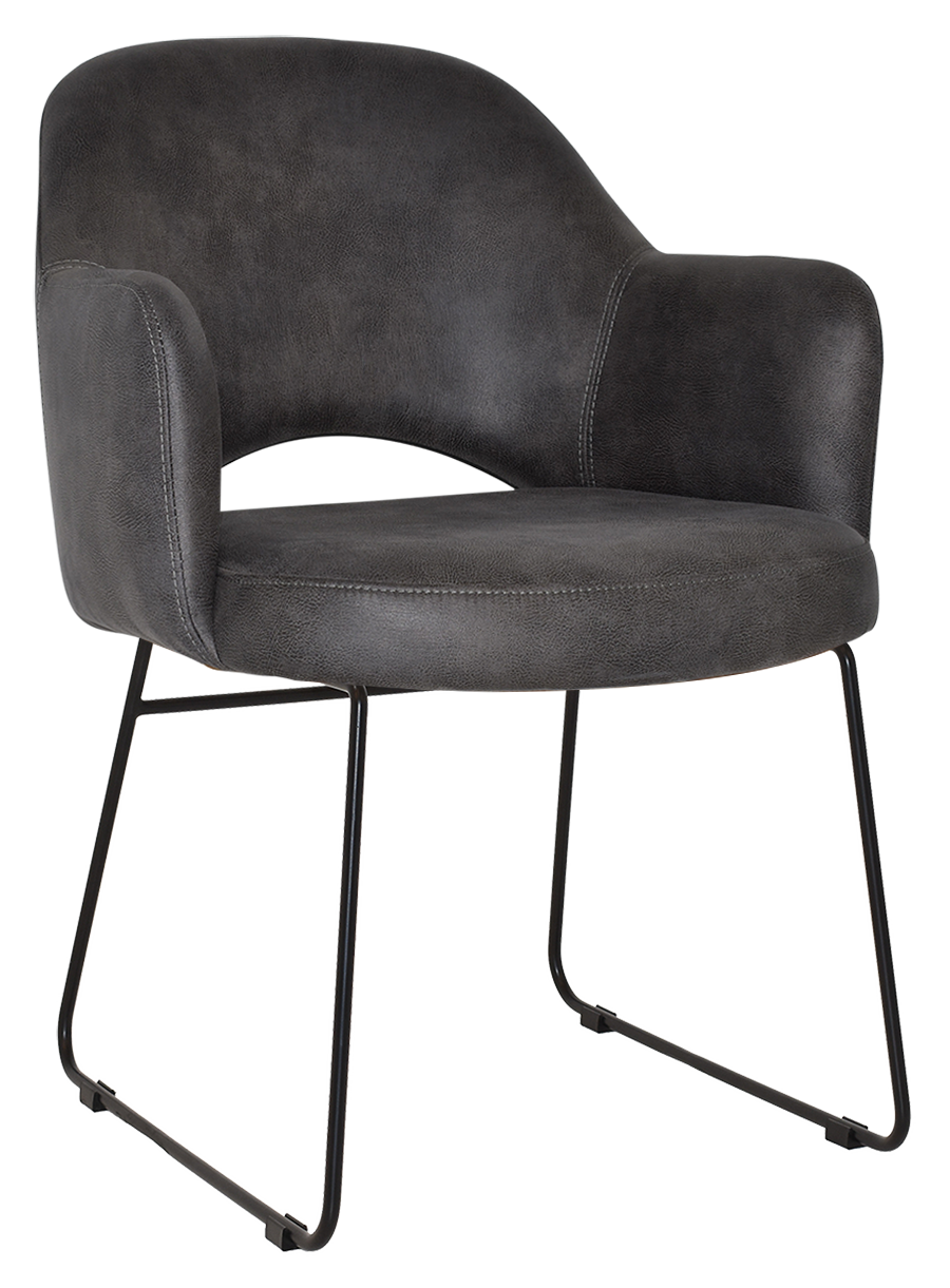 EZ Albury Black Metal Sled Base Upholstered Hospitality Dining Armchair