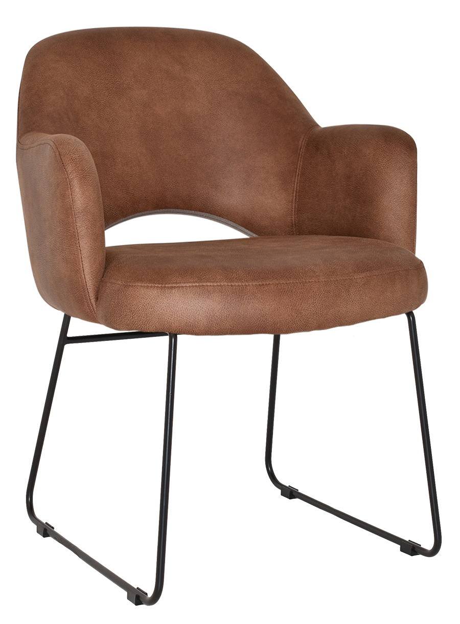 EZ Albury Black Metal Sled Base Upholstered Hospitality Dining Armchair