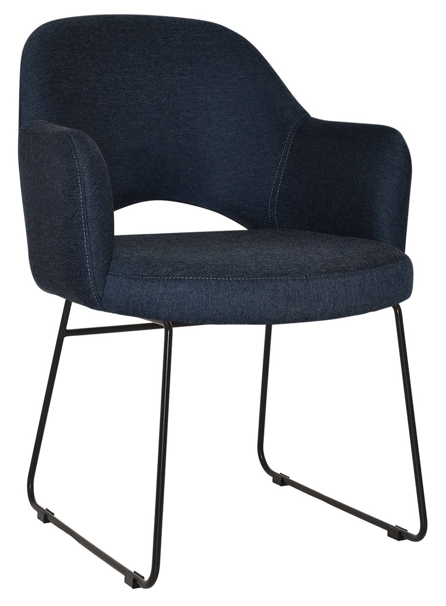 EZ Albury Black Metal Sled Base Upholstered Hospitality Dining Armchair
