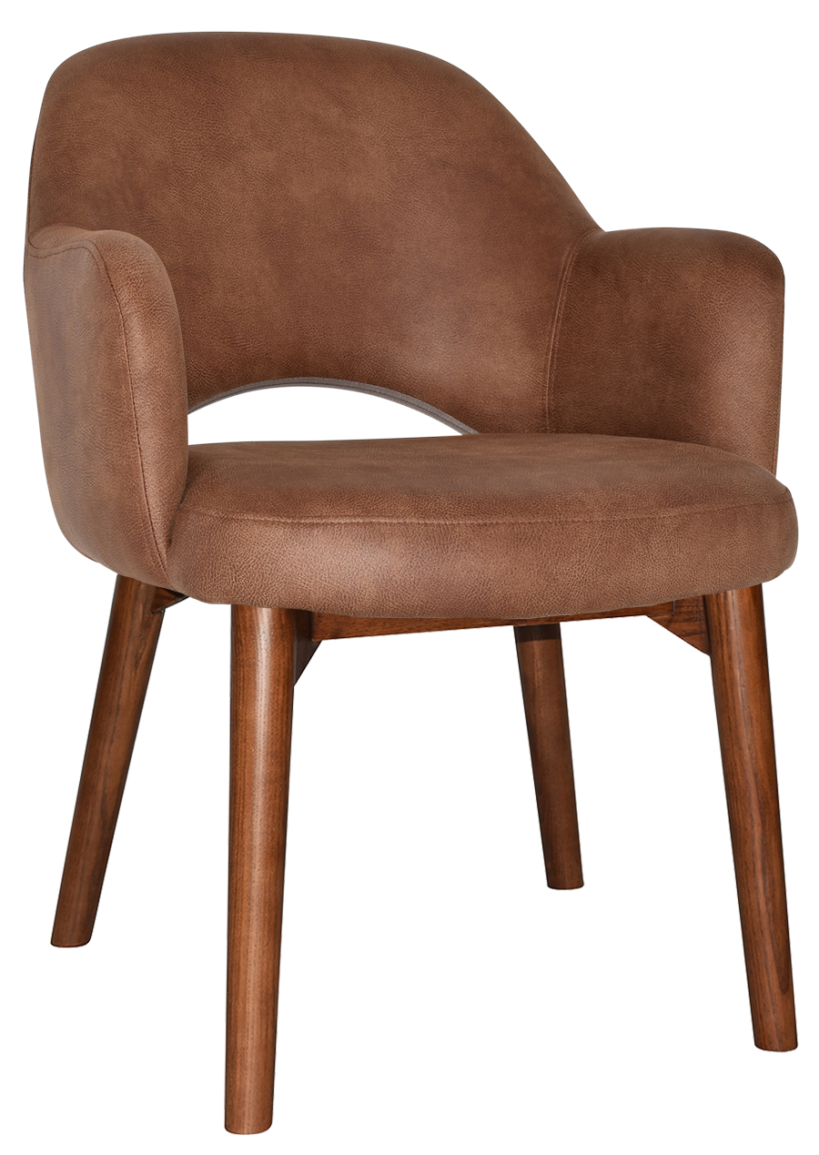 EZ Albury Solid Timber Walnut Stained Upholstered Hospitality Dining Armchair