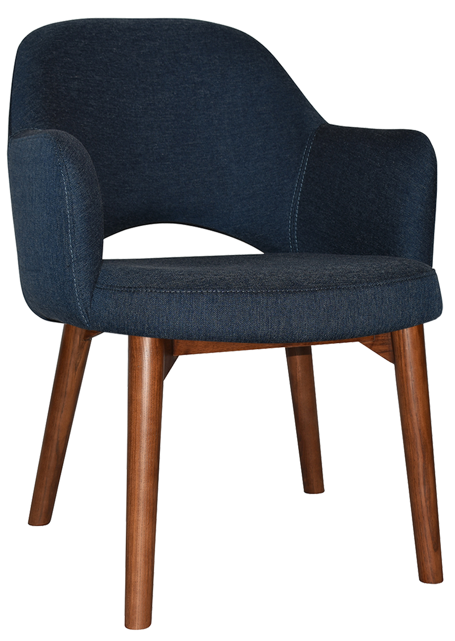 EZ Albury Solid Timber Walnut Stained Upholstered Hospitality Dining Armchair
