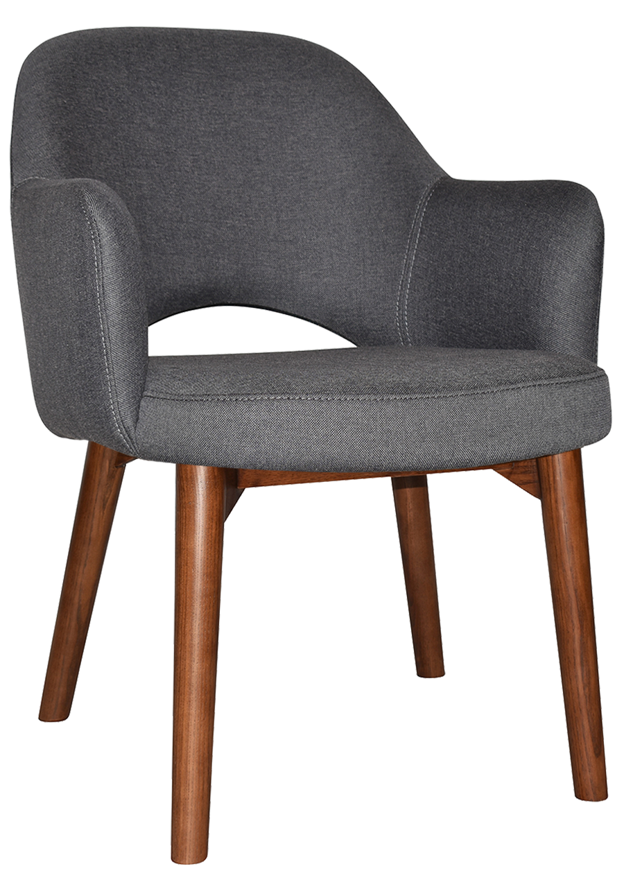 EZ Albury Solid Timber Walnut Stained Upholstered Hospitality Dining Armchair