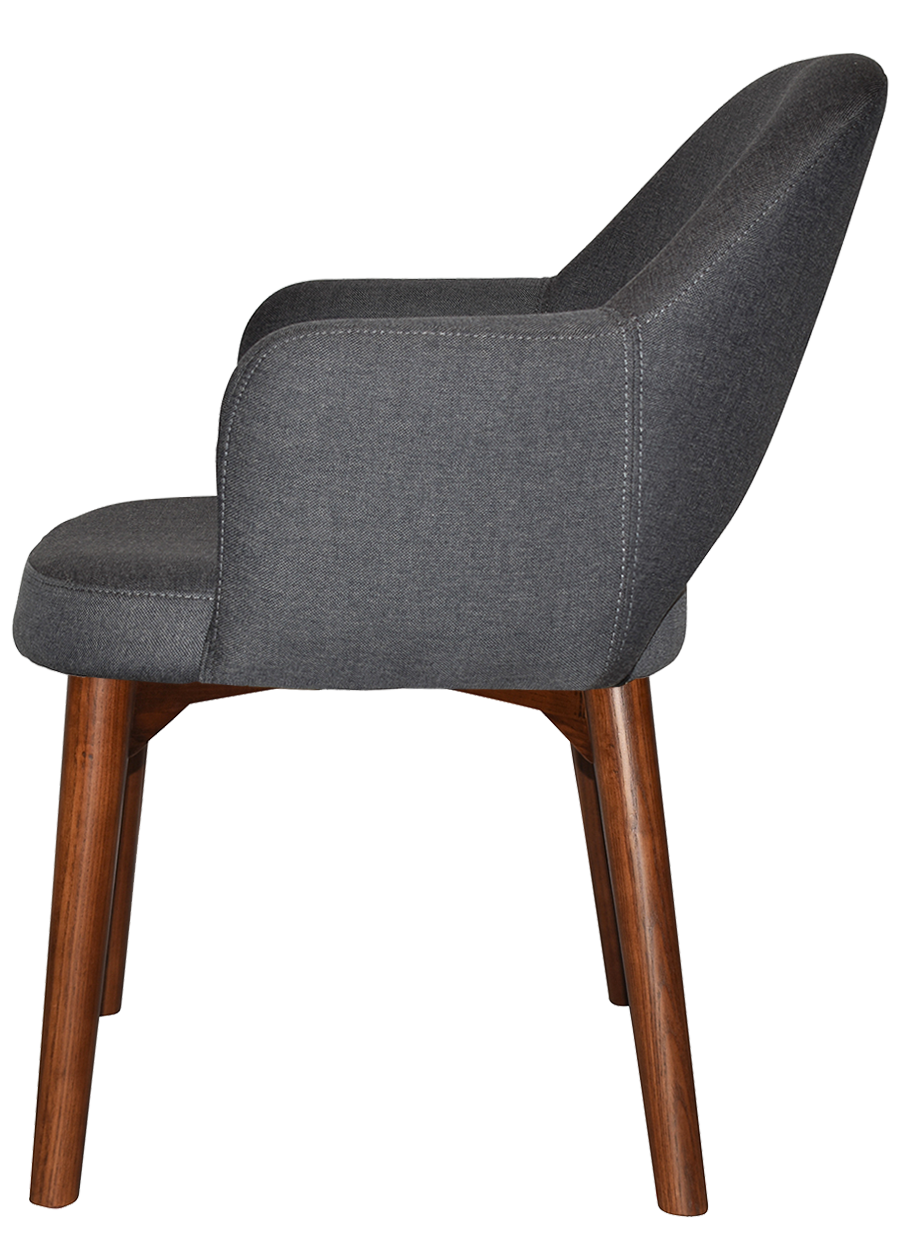EZ Albury Solid Timber Walnut Stained Upholstered Hospitality Dining Armchair