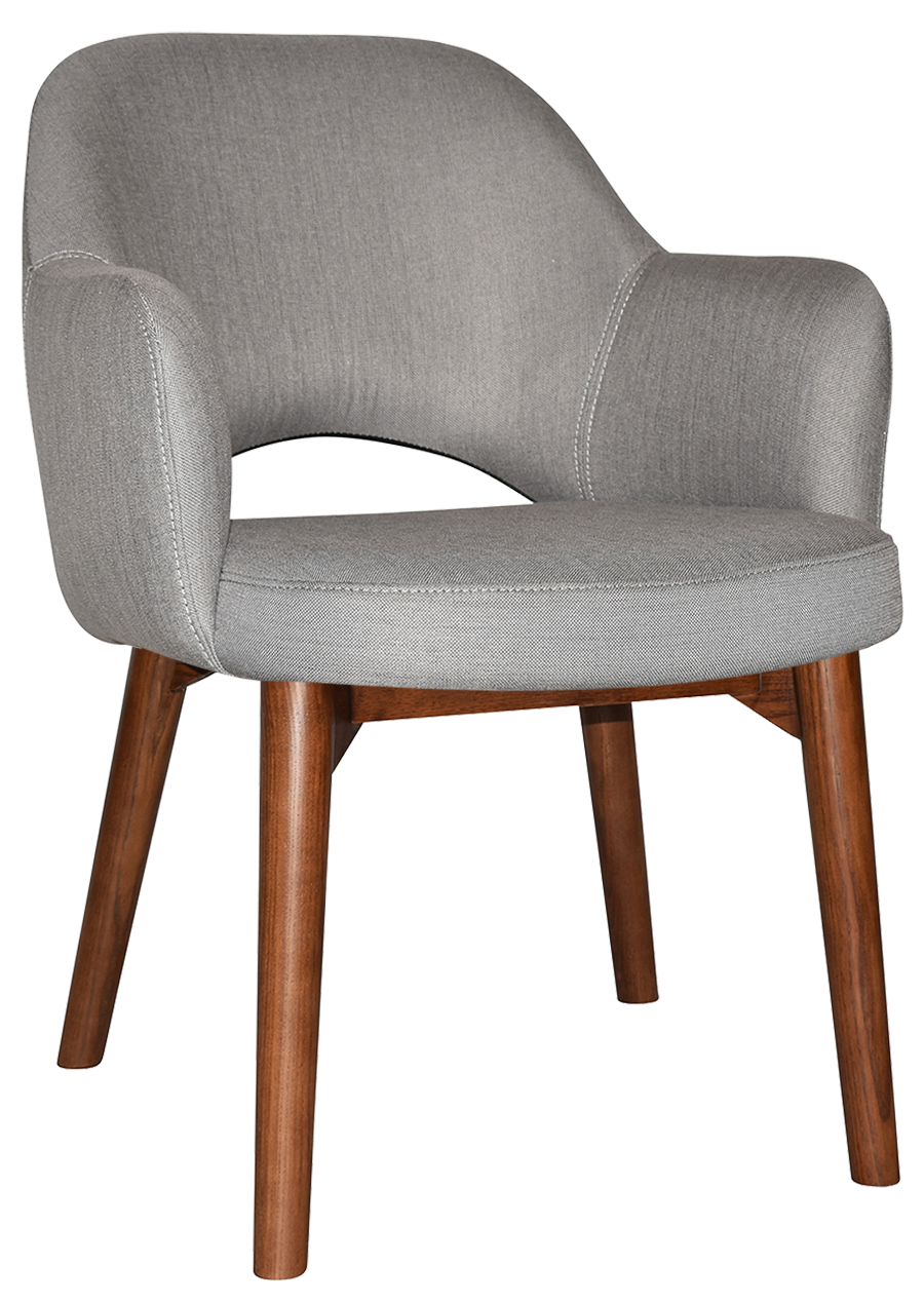EZ Albury Solid Timber Walnut Stained Upholstered Hospitality Dining Armchair
