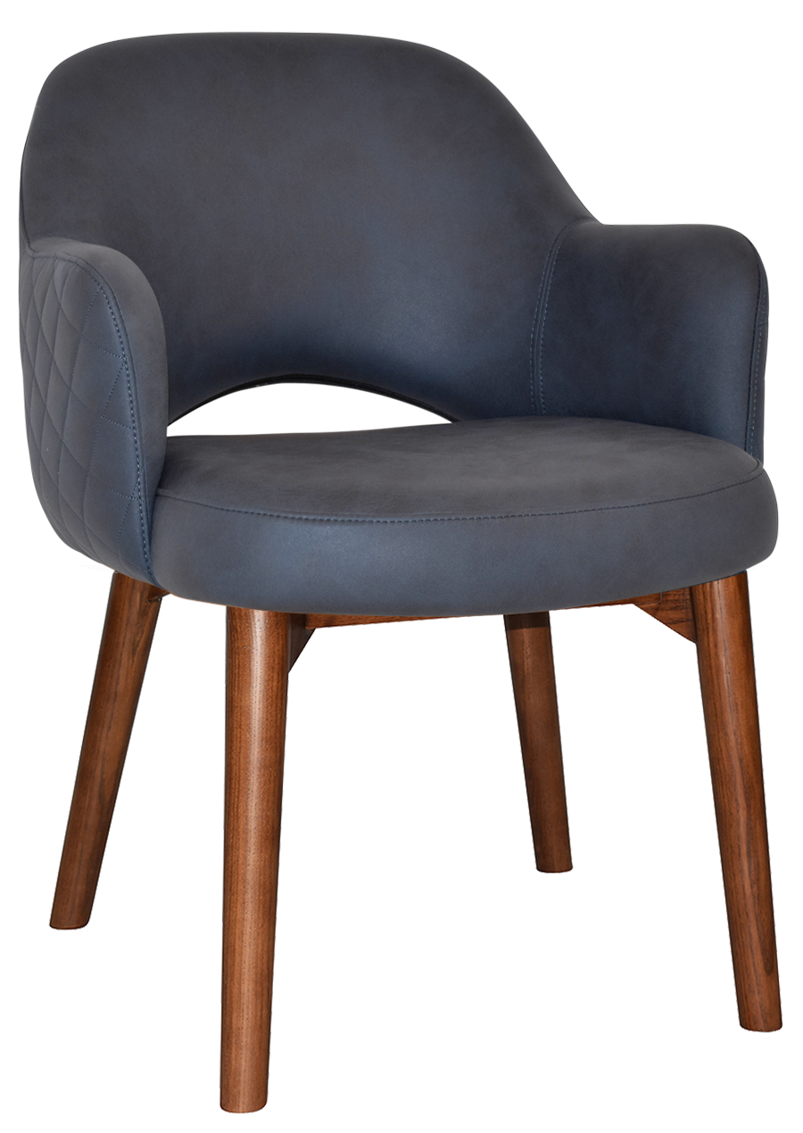 EZ Albury Solid Timber Walnut Stained Upholstered Hospitality Dining Armchair