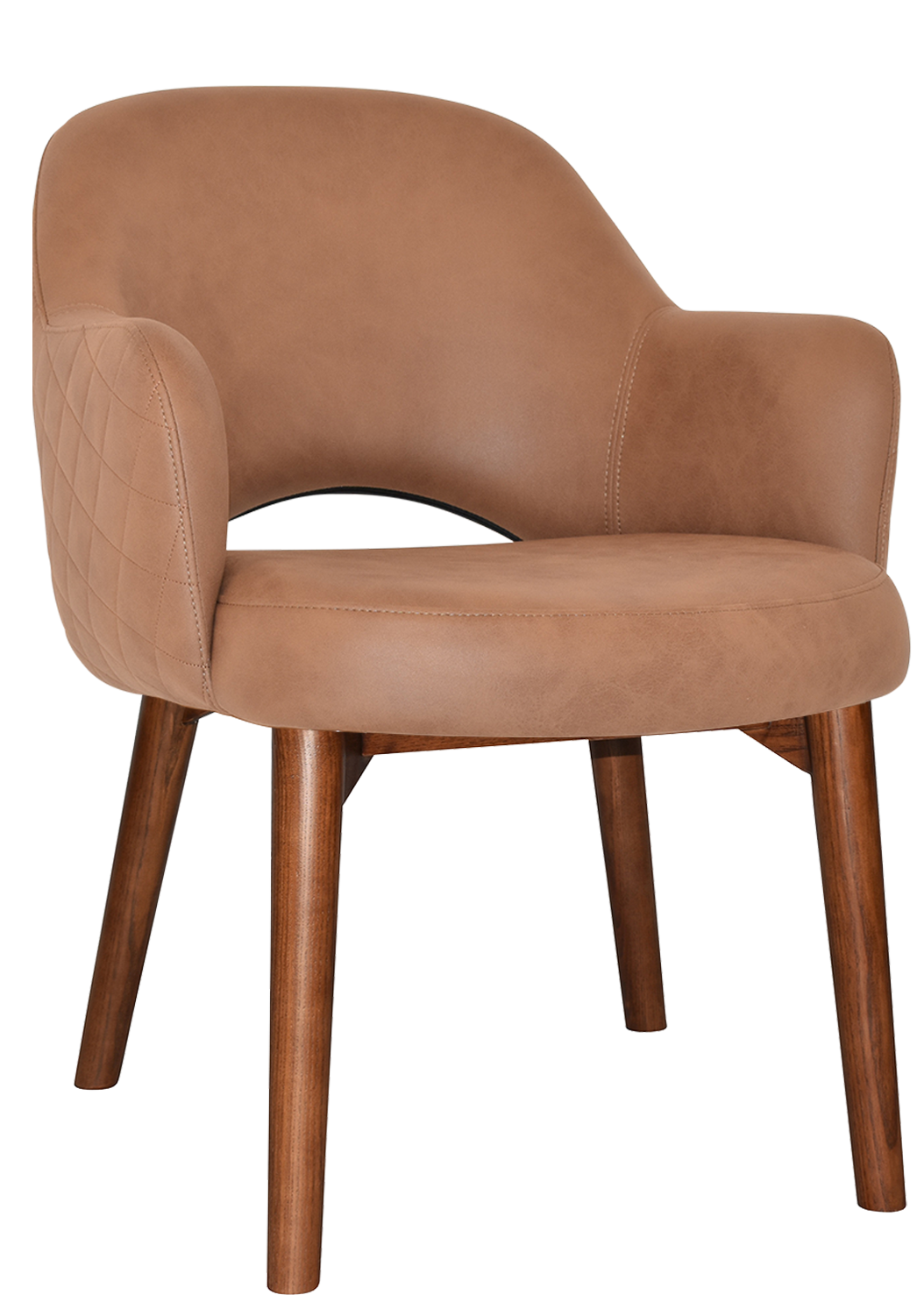 EZ Albury Solid Timber Walnut Stained Upholstered Hospitality Dining Armchair