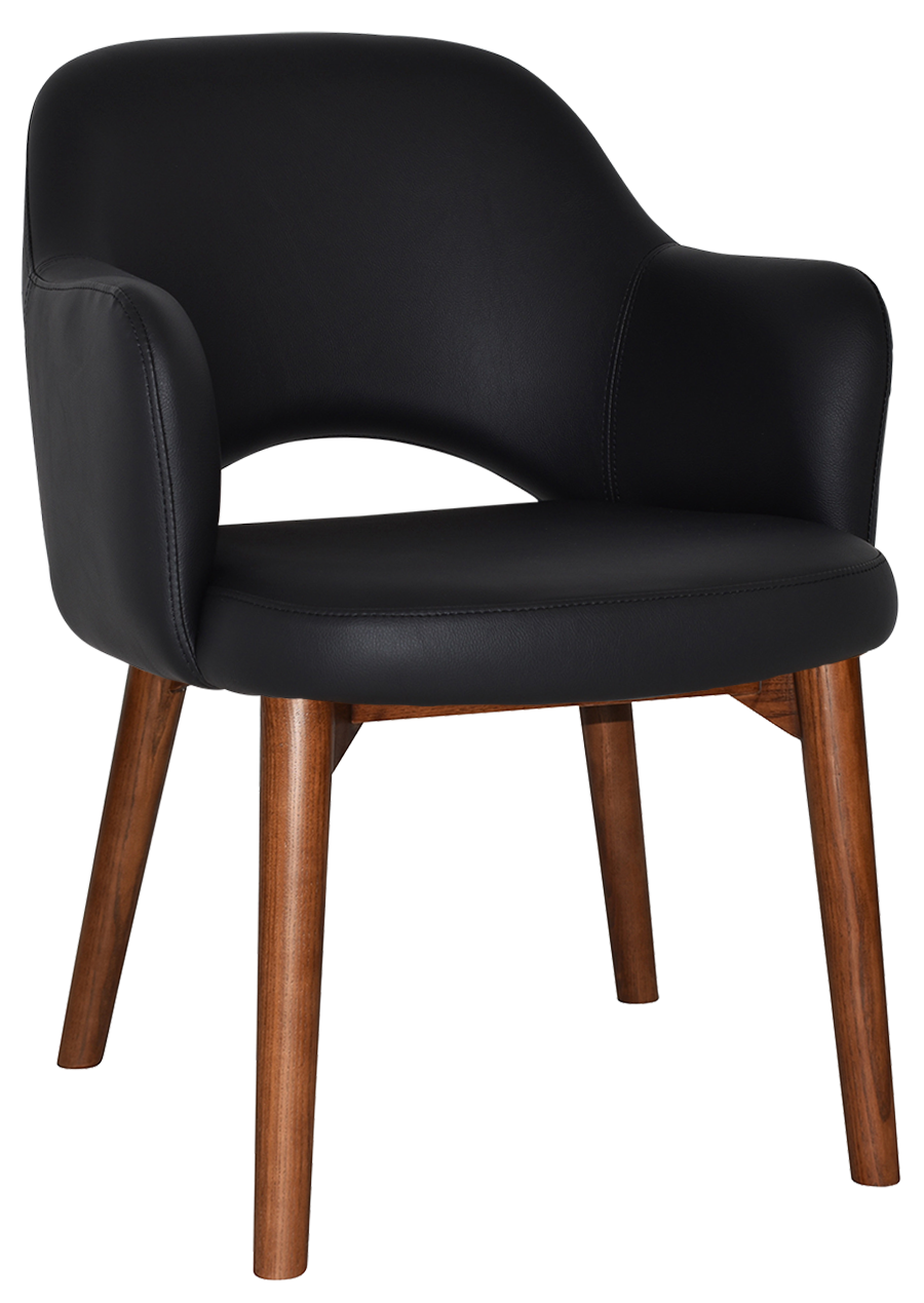 EZ Albury Solid Timber Walnut Stained Upholstered Hospitality Dining Armchair