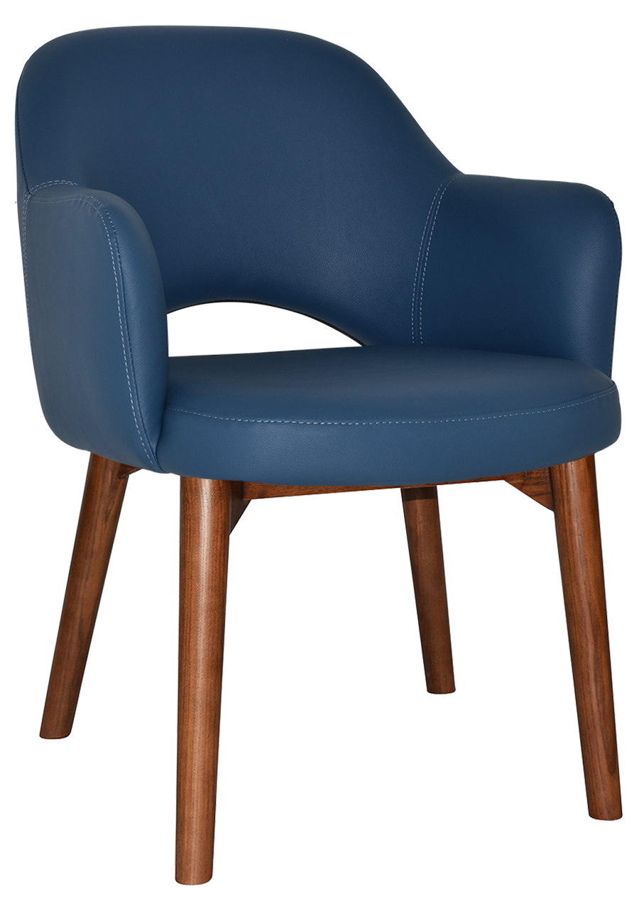 EZ Albury Solid Timber Walnut Stained Upholstered Hospitality Dining Armchair