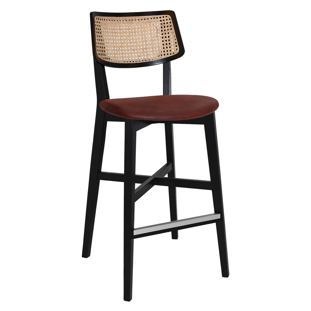 EZ Phoenix Solid Timber Framed Rattan Back Barstool