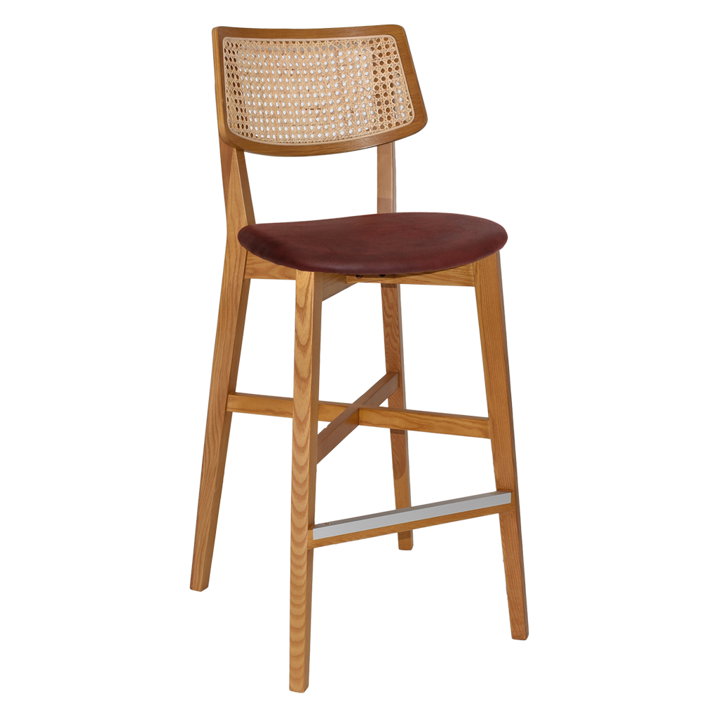 EZ Phoenix Solid Timber Framed Rattan Back Barstool