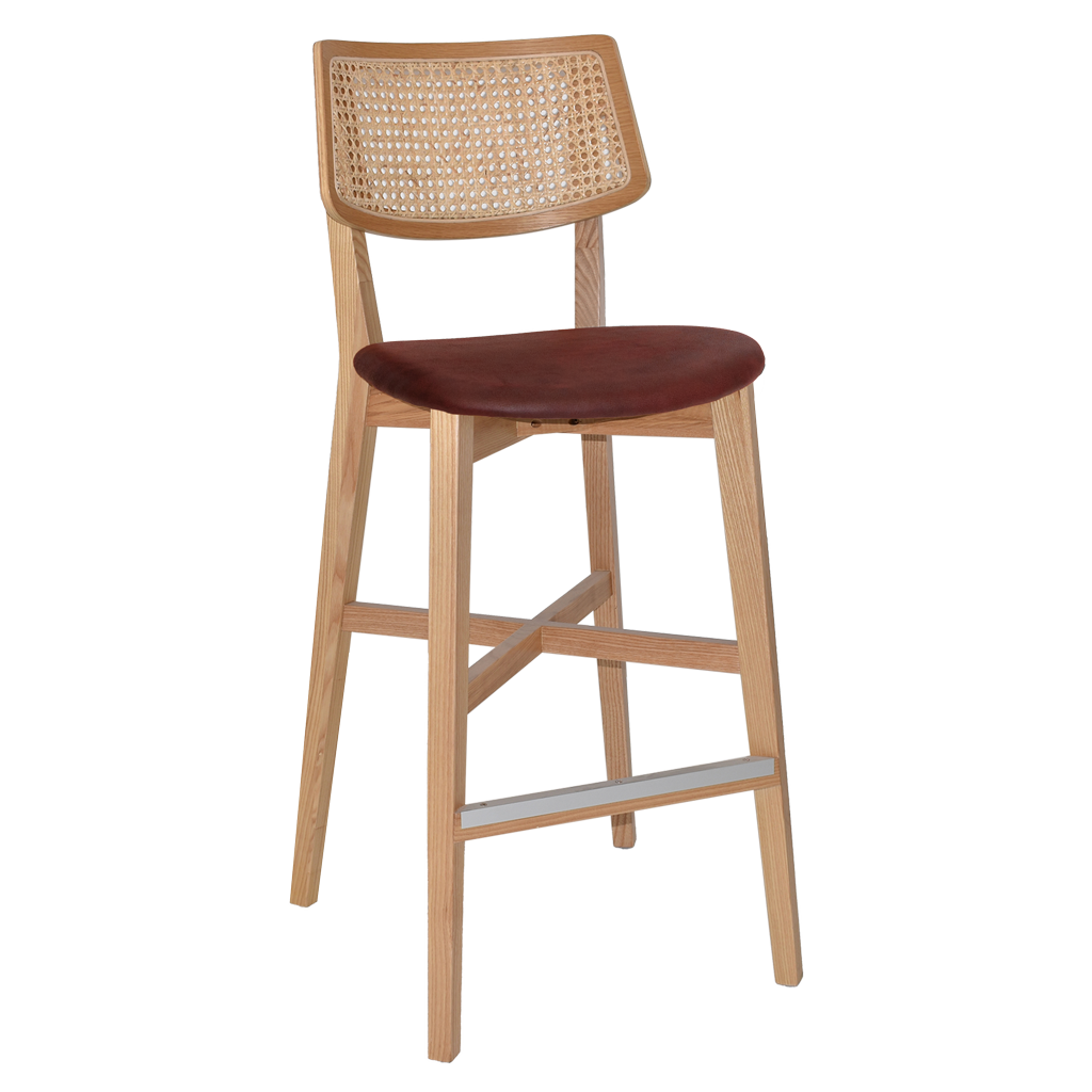 EZ Phoenix Solid Timber Framed Rattan Back Barstool