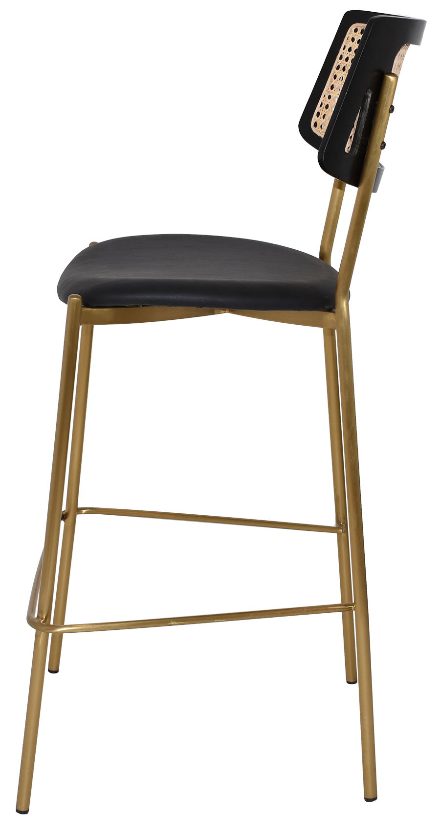 EZ Texas Brass Leg Rattan Back Barstool with - Black