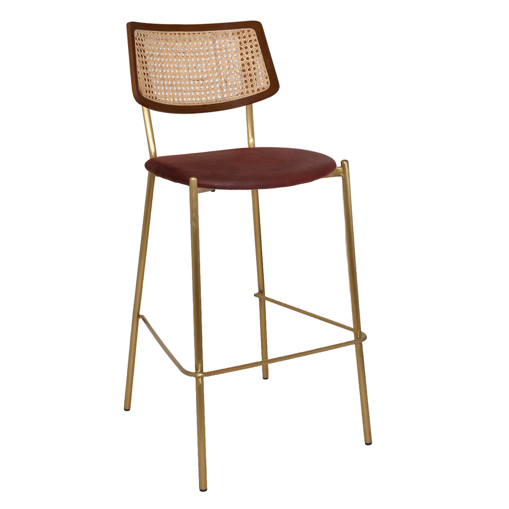 EZ Texas Metal Leg Rattan Back Barstool - Light Walnut