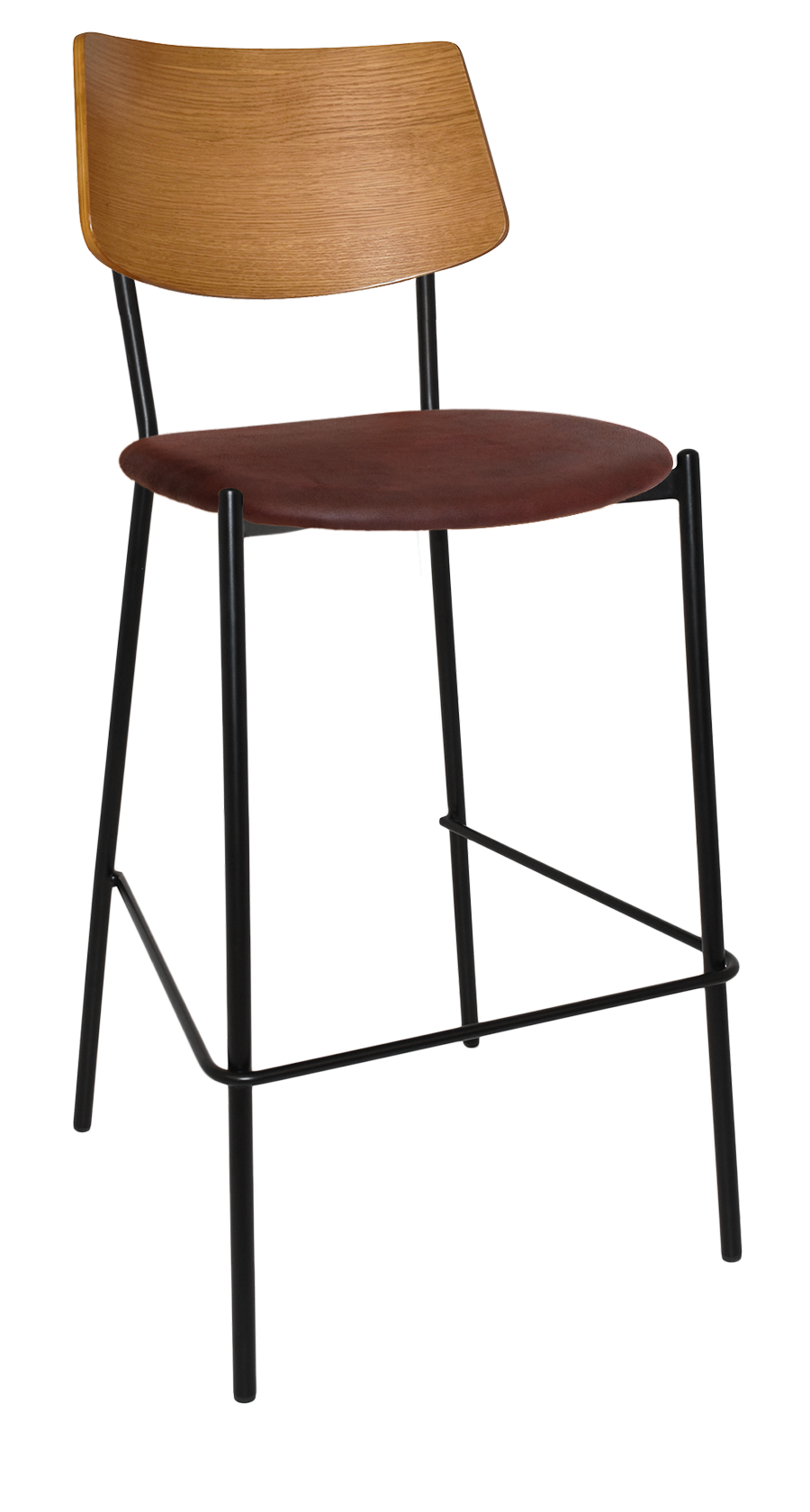EZ Texas Black Metal Leg Barstool with Light Oak Veneer Back